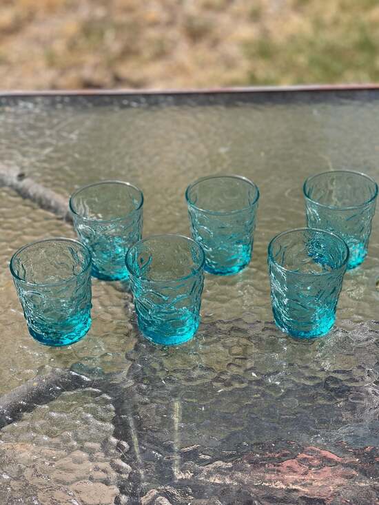 Anchor Hocking Other - Anchor Hocking Lido Milano Aqua Crinkle Glass Juice Tumblers Set of 6